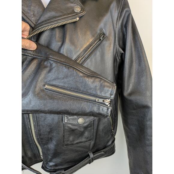 Harley Davidson Leather Jacket Mens Black Medium Eagle Embossed Back Moto Biker - Picture 8 of 13